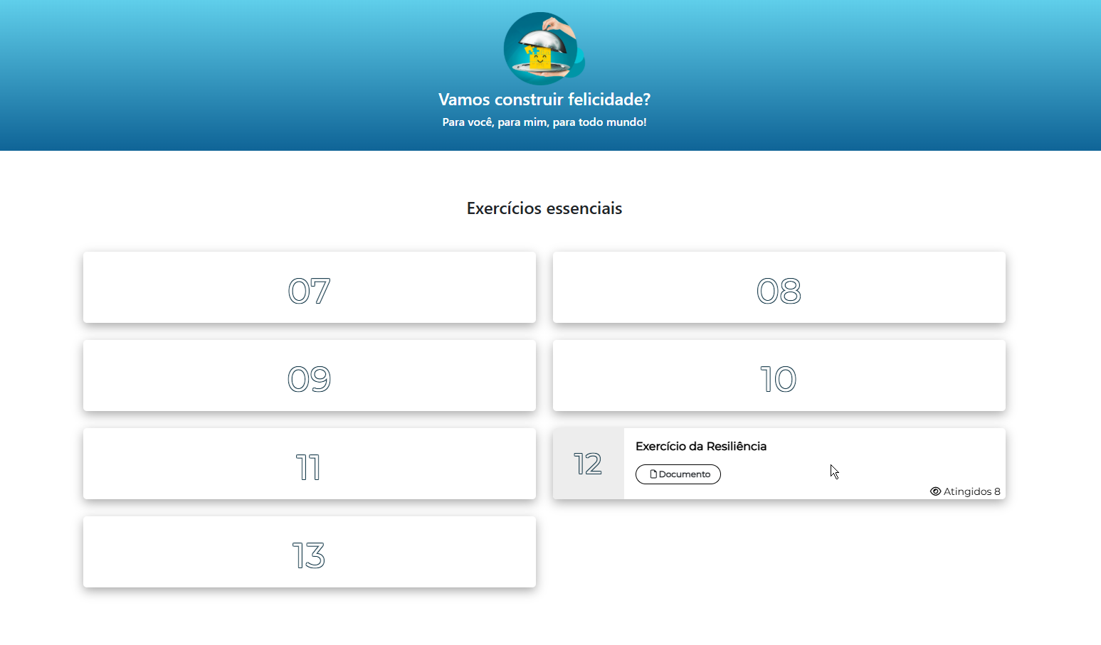 Área de exercícios da plataforma MCI Felicidade