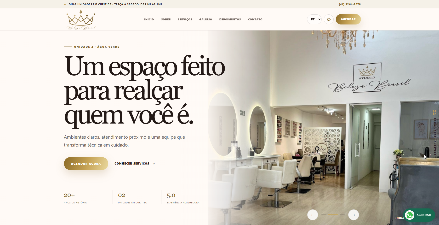 Website institucional do Studio Beleza Brasil